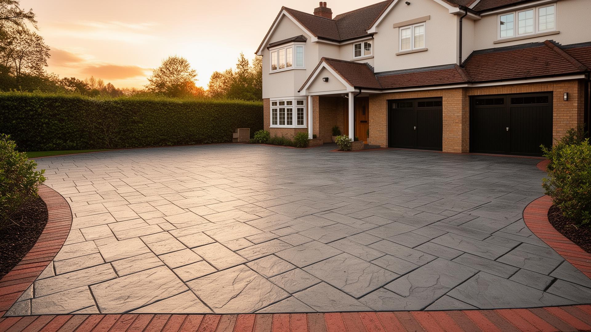Pattern imprinted concrete driveway at a UK home
